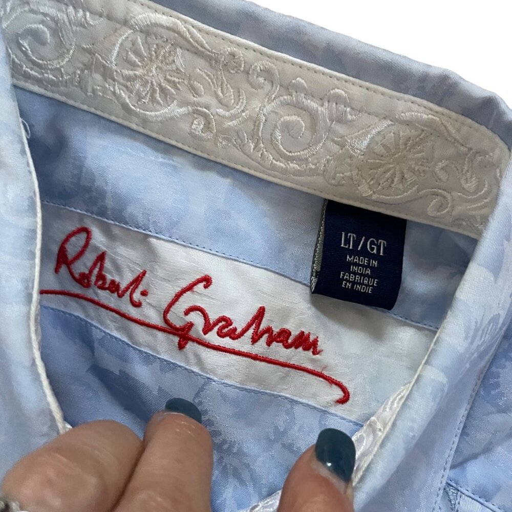 Robert Graham Embroidered Mens Long Sleeve Blue Dress Shirt LT/GT - Picture 3 of 9